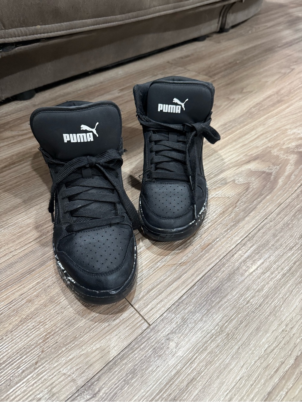 Puma Kids Black High-Top Sneakers with White Logo